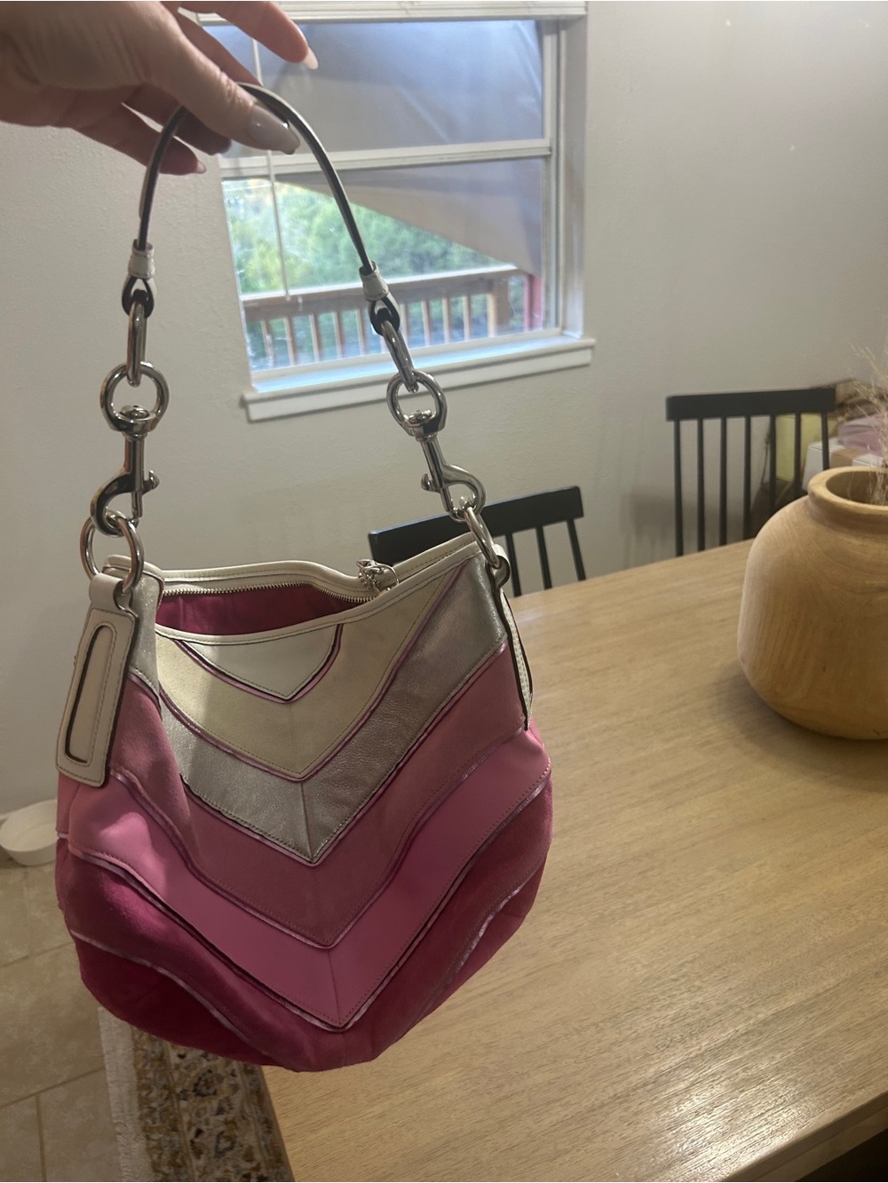 Coach Pink Chevron Hobo Bag - Metallic Accent